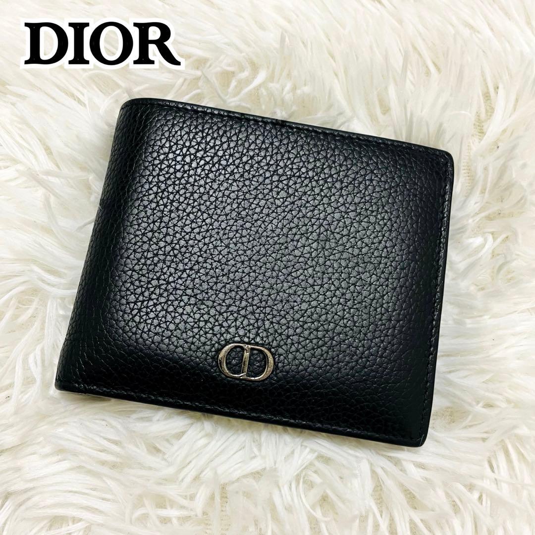 美 ディオール 二つ折り財布 レザー オム CDロゴ アイコン ブラックChristian Dior