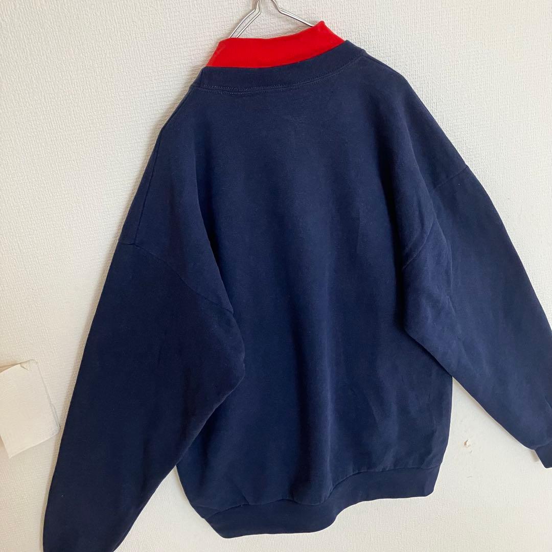 90s レトロ くま オールドデザイン 袖太スウェット トレーナー ダブルネック