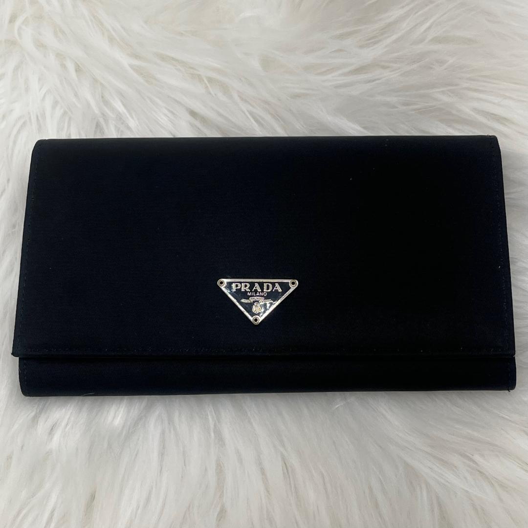 極美品✨PRADA プラダ　長財布　ナイロン　三角プレート　トライアングル　黒