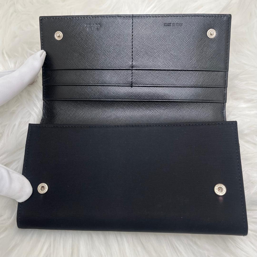 極美品✨PRADA プラダ　長財布　ナイロン　三角プレート　トライアングル　黒