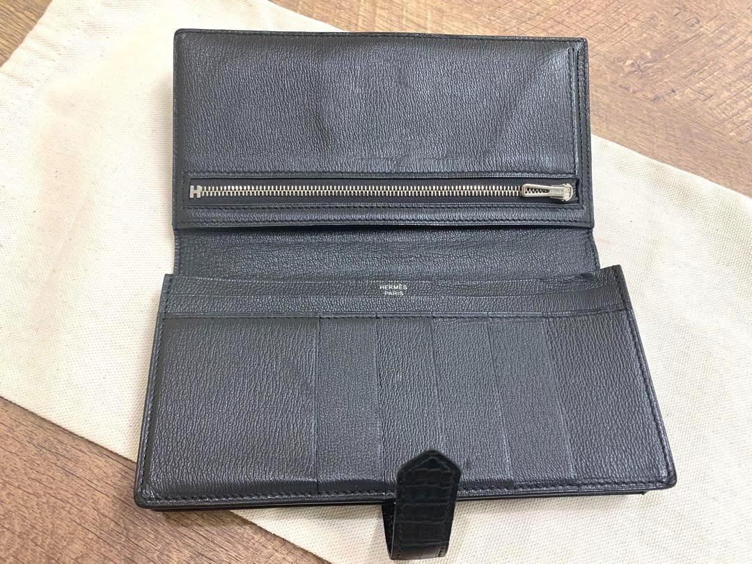 ポムポム　HERMES　長財布 ベアンスフレ アリゲーター　シルバー金具