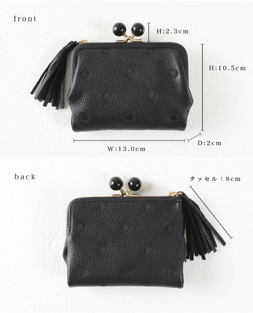 perché　ペルケ 二つ折り財布 がま口財布 ドット 革　黒　perche新品