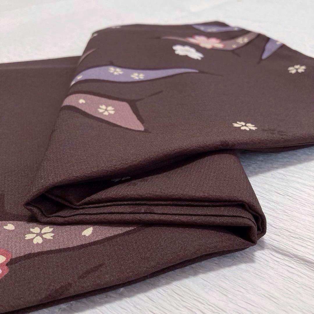 【美品✨】東レシルック　洗える着物　小振袖　二尺袖　焦茶　麻の葉　重ね衿付　N4