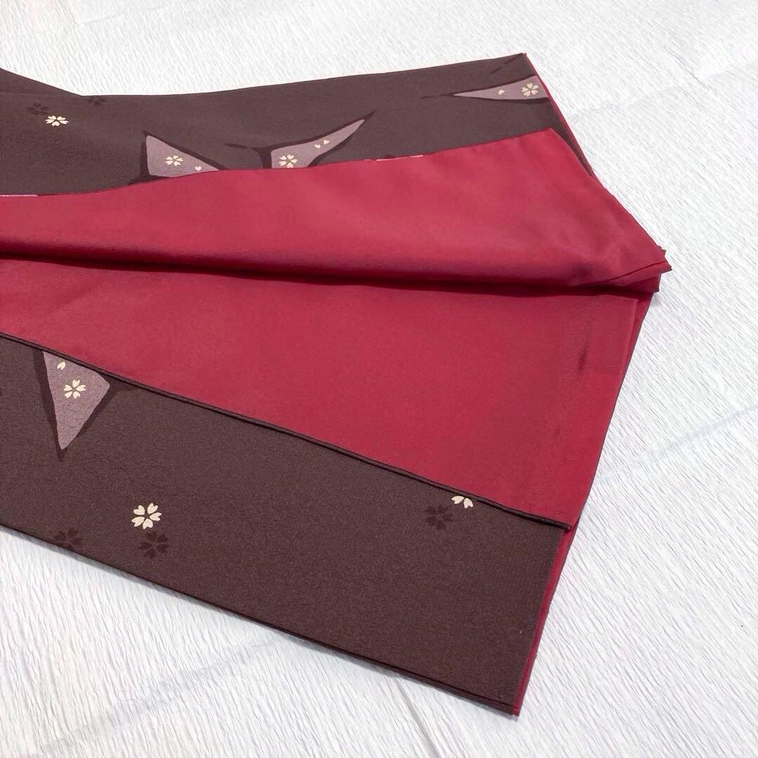 【美品✨】東レシルック　洗える着物　小振袖　二尺袖　焦茶　麻の葉　重ね衿付　N4