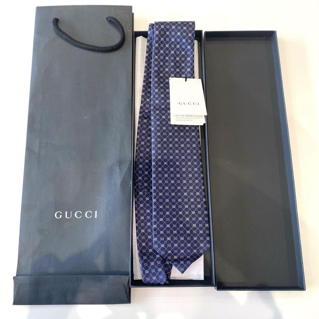 【新品未使用】GUCCI ネクタイ ネイビー  Gロゴ タグ付き