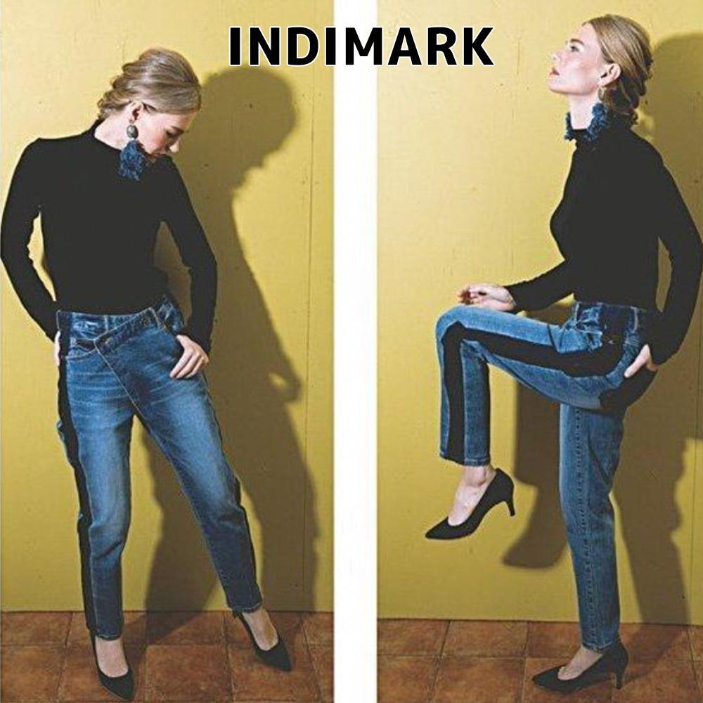 INDIMARK　サイドライン配色デニムパンツ　ストレッチ性　インディゴ