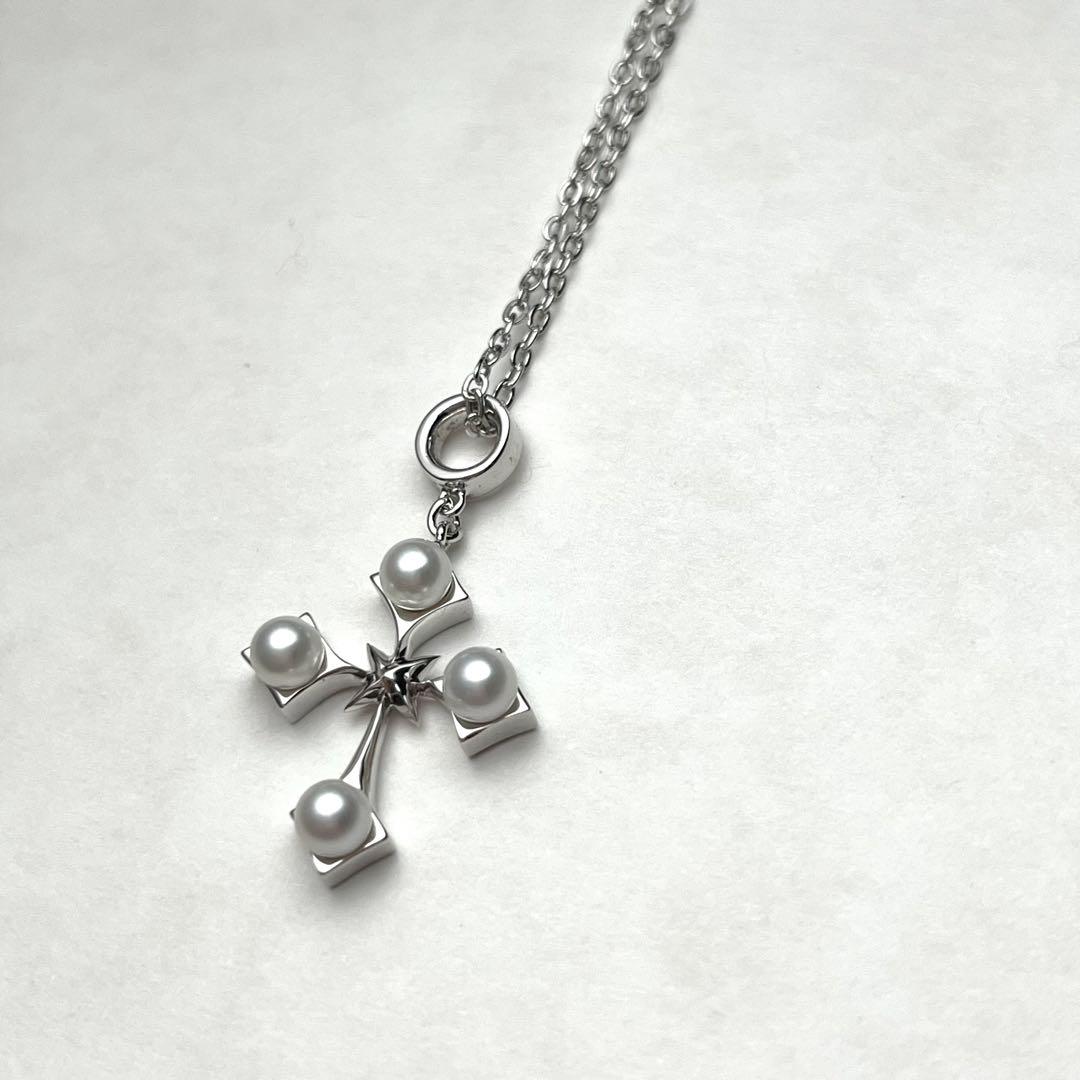 MIKIMOTO クロス シルバー パール ネックレス
