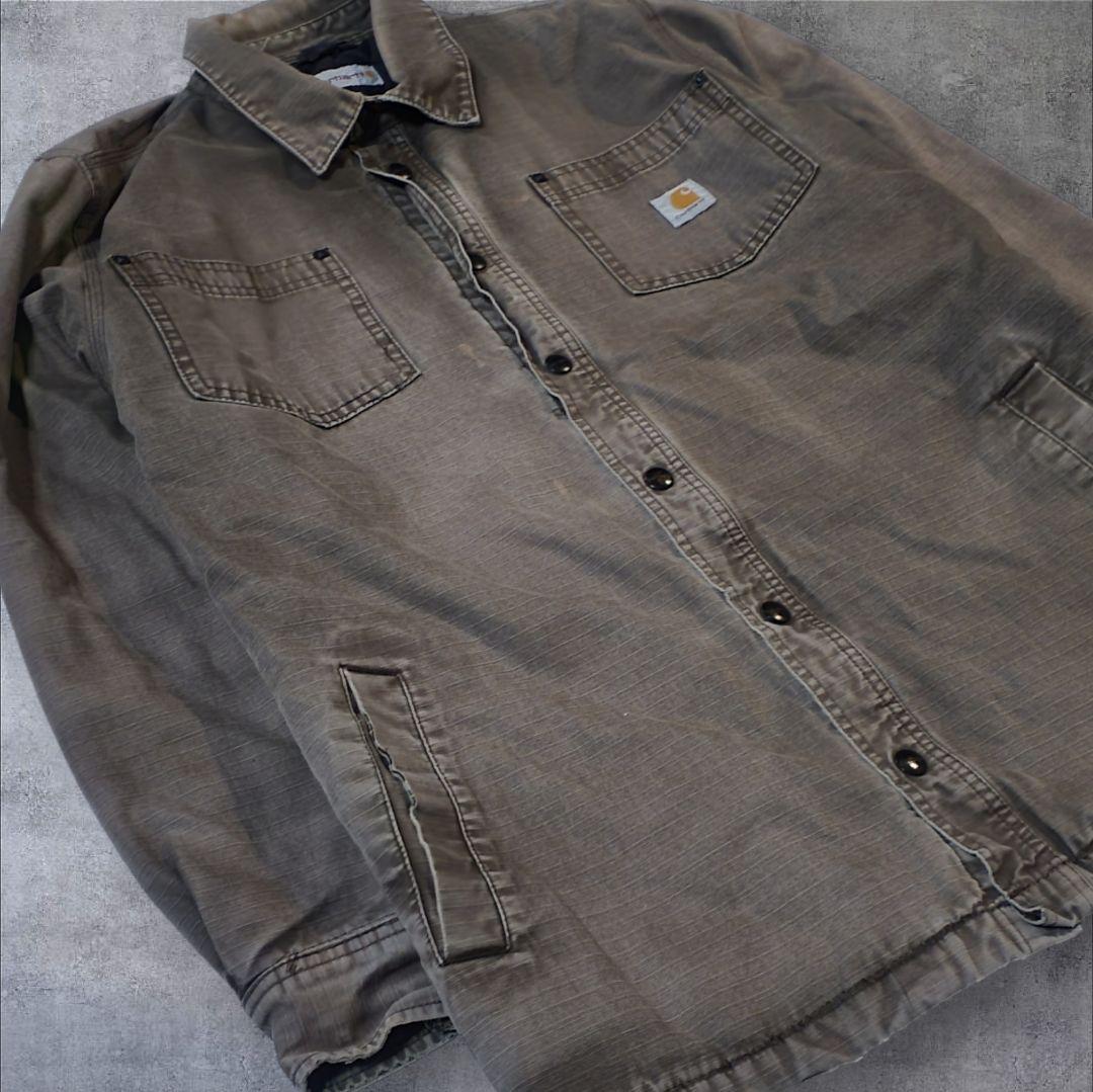 【Carhartt】カーハートシャツジャケットダック地極フェードロゴタグXL