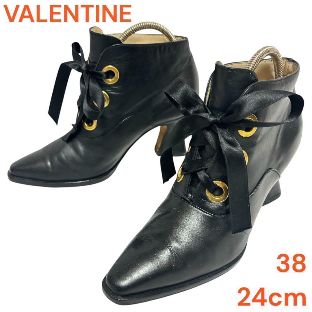 VALENTINE ショート　ブーツ　レザー　チャンキー　38 24cm