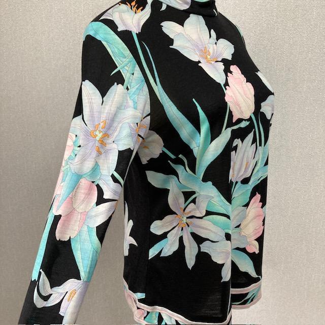 LEONARD レオナール 花柄 ハイネック ブラウス 長袖 カットソー シルク