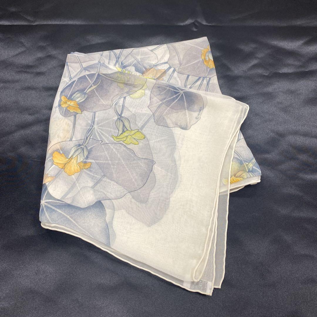 Hermès 花柄スカーフ オーガンジーシルク ビンテージ　90cm