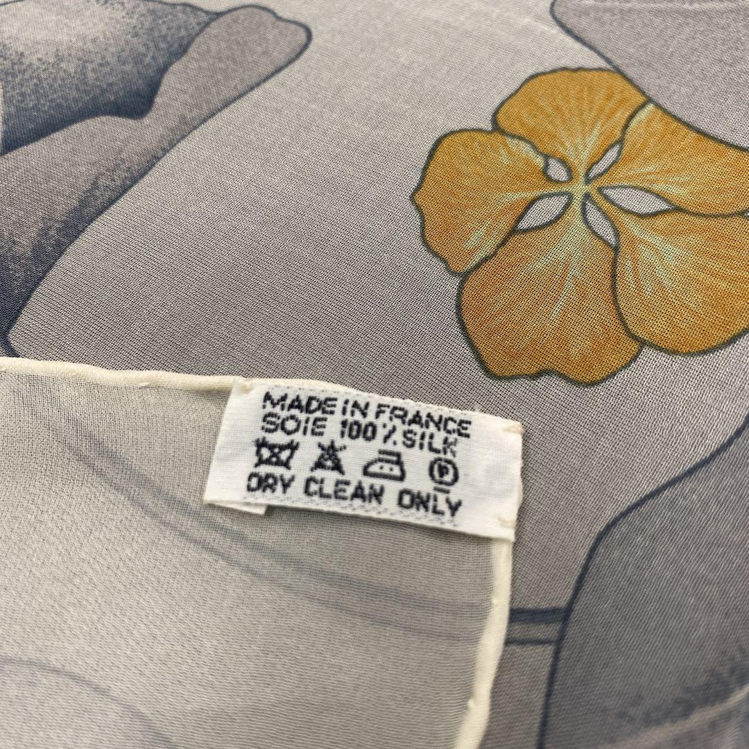 Hermès 花柄スカーフ オーガンジーシルク ビンテージ　90cm