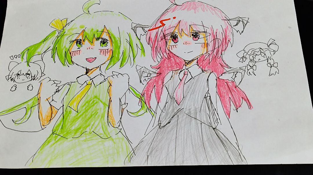 ひなの⋈﻿さま専用✧︎*。 手描きイラスト 久世橋翠玉様専用 手描きイラスト 大妖精and小悪魔 - メルカリ