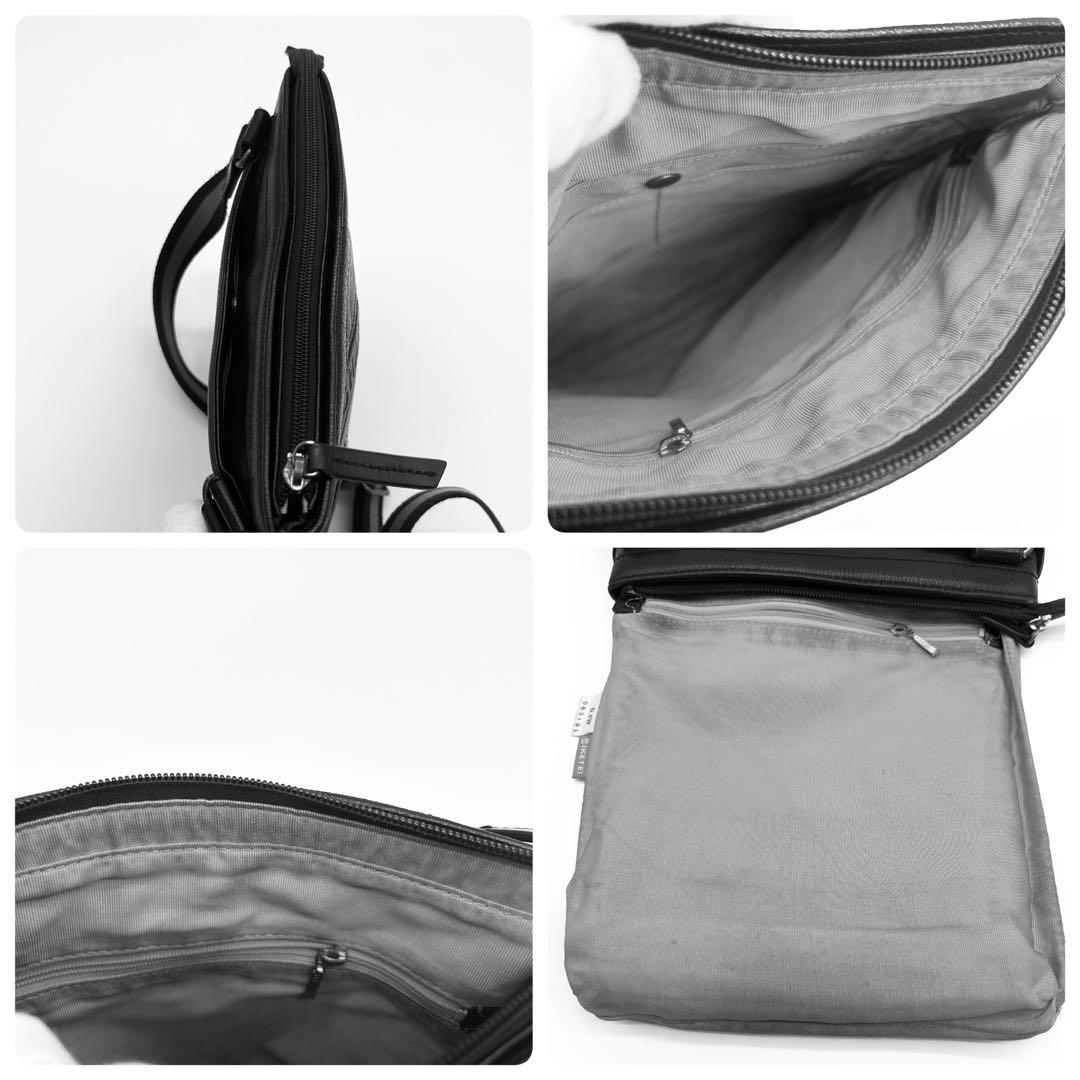 A786【良品】カステルバジャック レザー メッセンジャーバッグ 黒 大判ロゴ A786【良品】カステルバジャック レザー メッセンジャーバッグ 黒 大判ロゴ