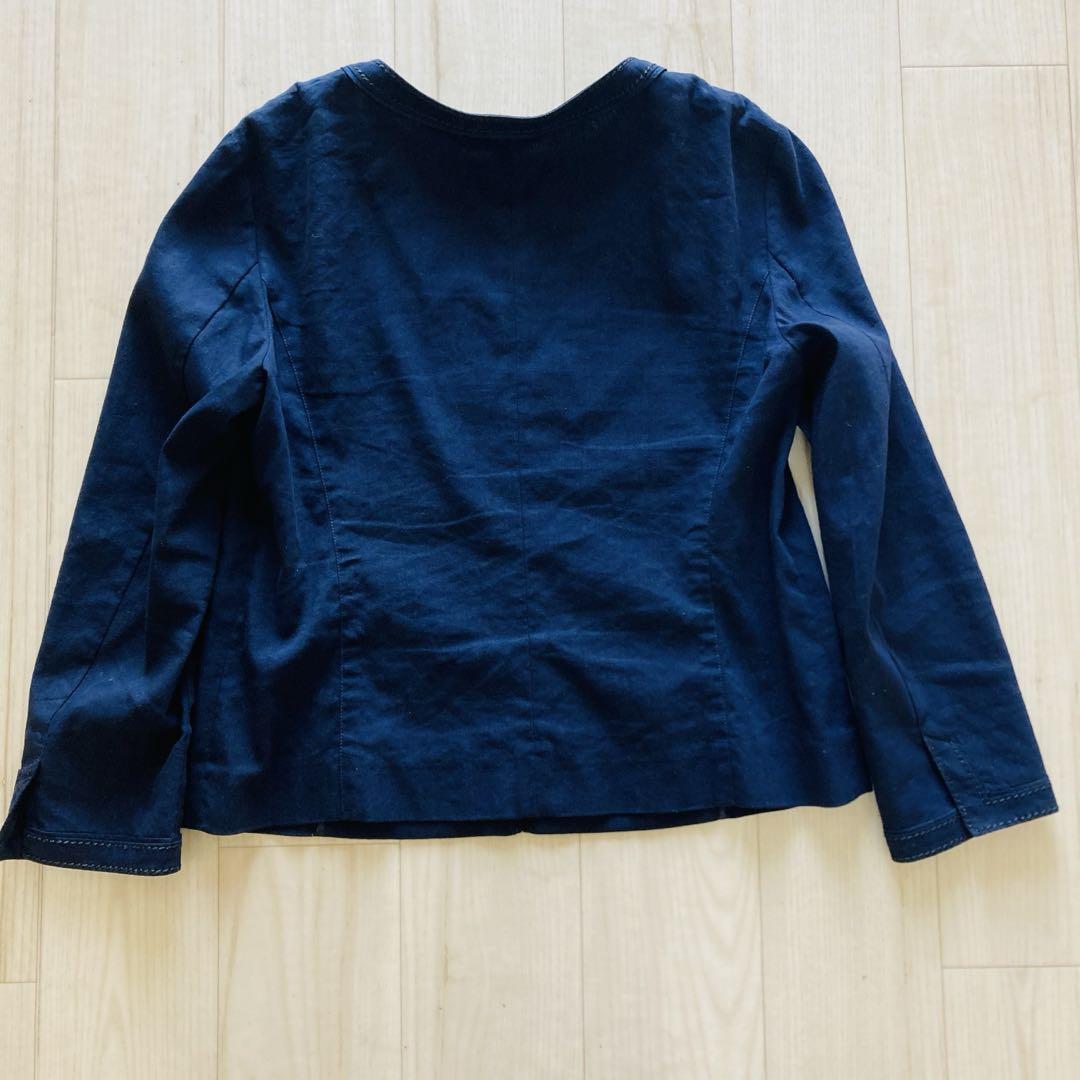 23区 ネイビー ノーカラージャケット リネン 紺 40 L ポケット