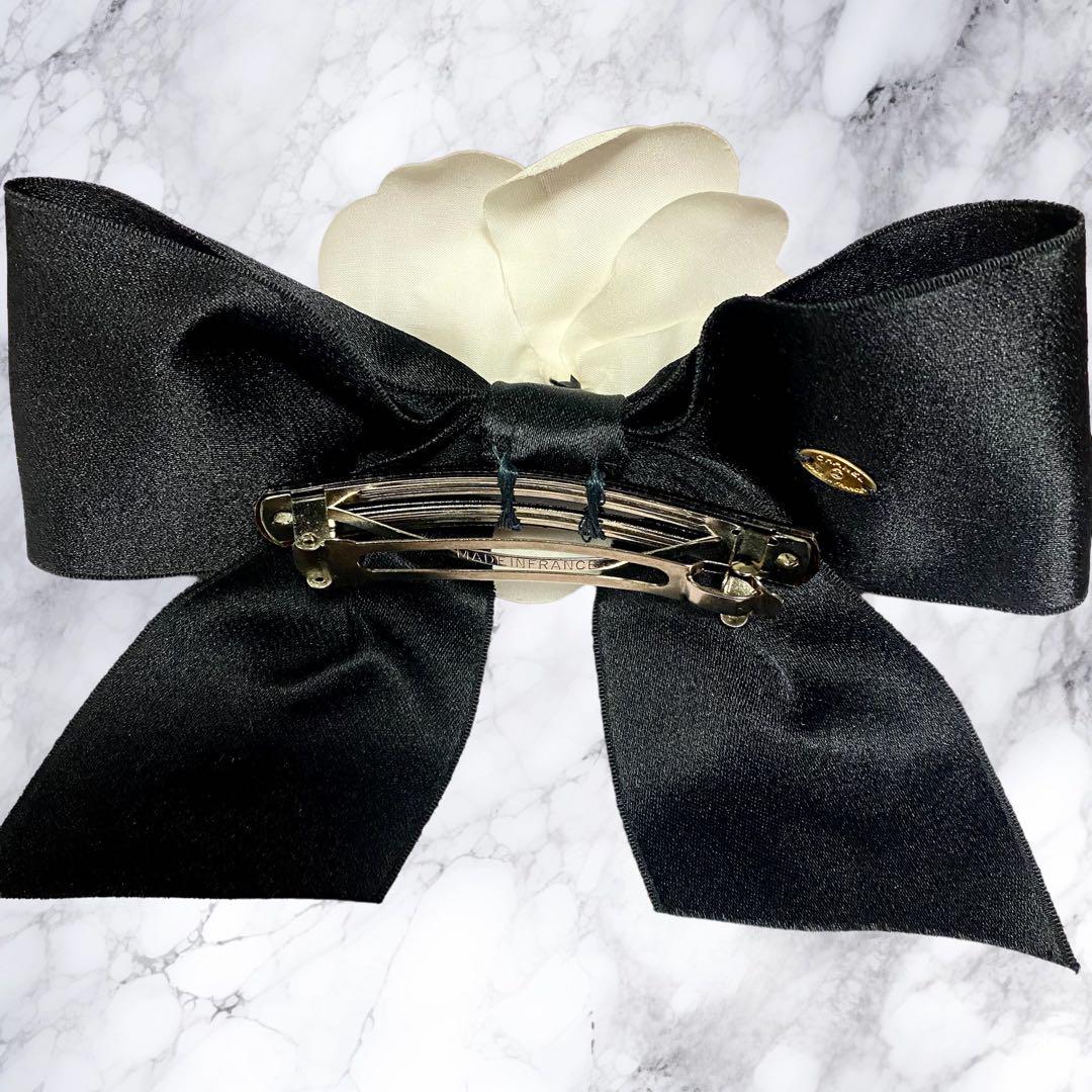 CHANEL カメリア　リボン　バレッタ　黒 CHANEL - 【CHANEL】シャネル カメリアリボン サテン