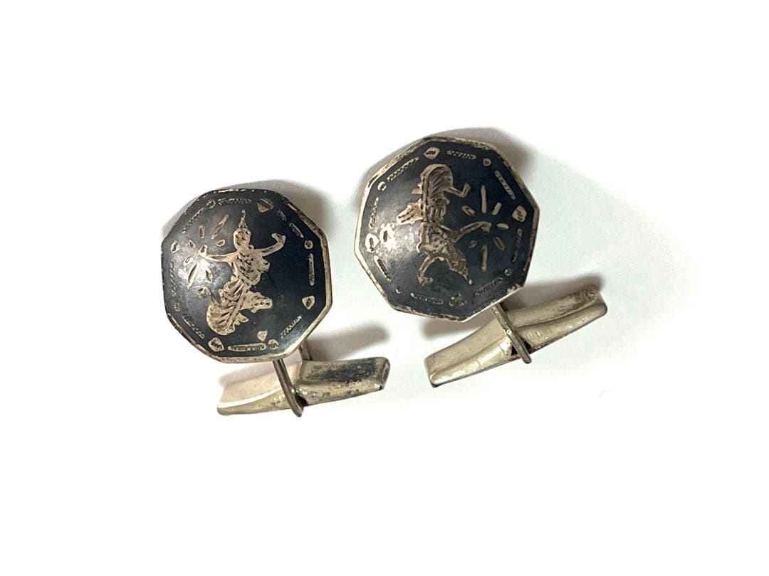 ヴィンテージ タイスタイル 925 スターリングシルバー 八角形 彫刻カフスやや傷や汚れあり