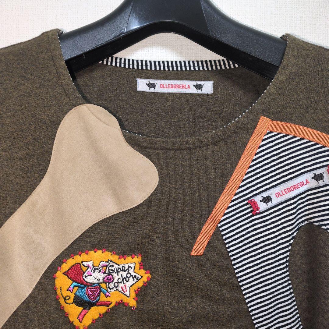 選ぶなら レトロ】OLLEBOREBLA♥️ぶたさんワッペンわんちゃんトップス トップス