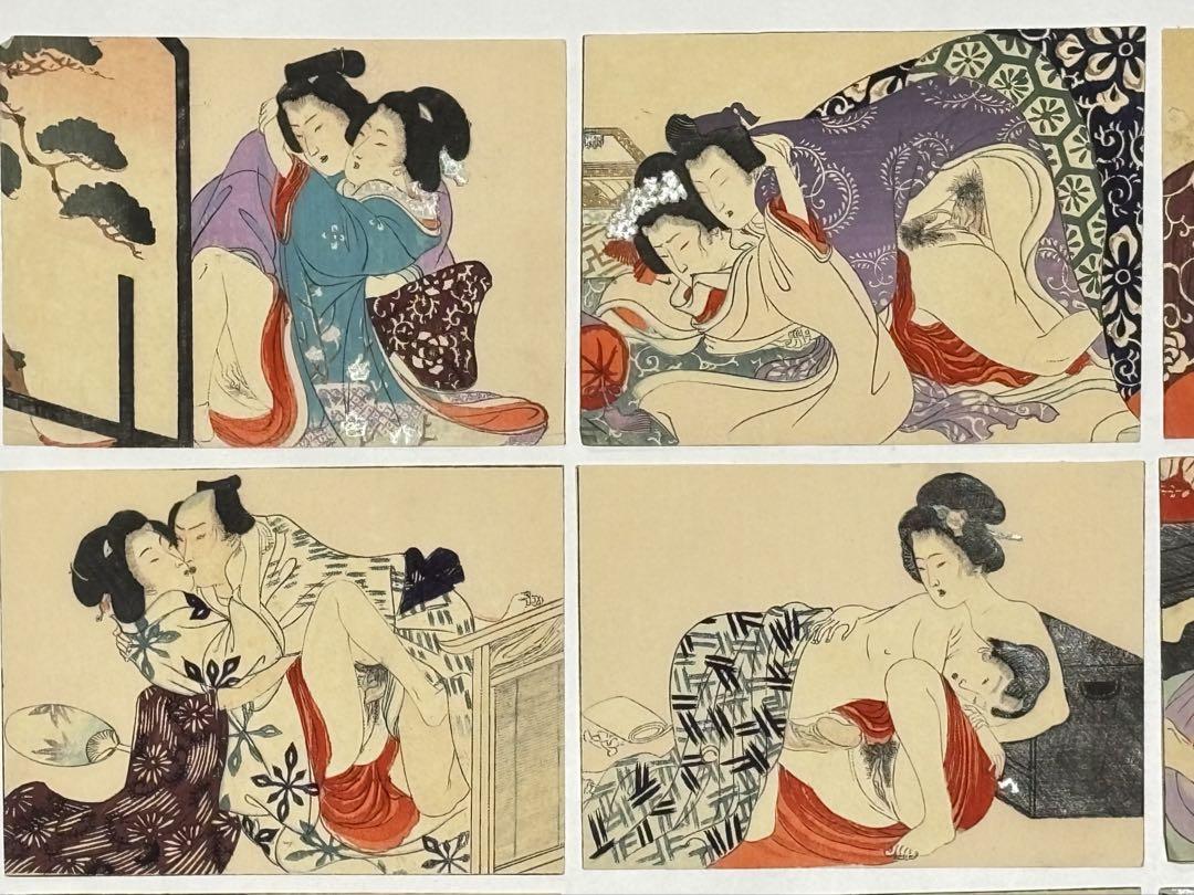 「ひよくの友」彩色木版画 明治頃刊 揃12枚|春画 艶本 わじるし 浮世絵 和本