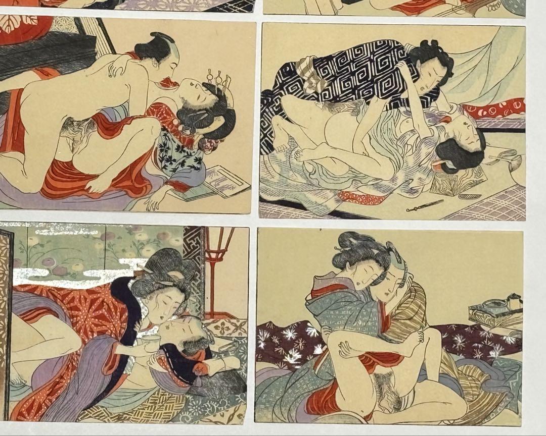 「ひよくの友」彩色木版画 明治頃刊 揃12枚|春画 艶本 わじるし 浮世絵 和本
