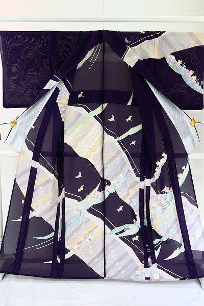 絽 夏着物 訪問着 紺 草花 夏 鳥 身丈162cm 裄丈65cm 仕立て上がり