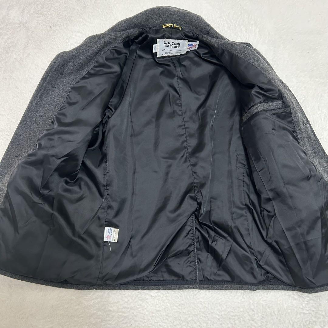 【美品】ショット　ピーコート　シングル　グレー　40 Lサイズ