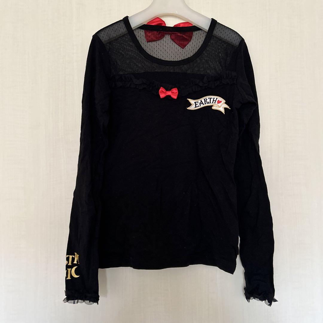 新品　アースマジック　150 長袖　カットソー　Tシャツ　レース　黒　ブラック