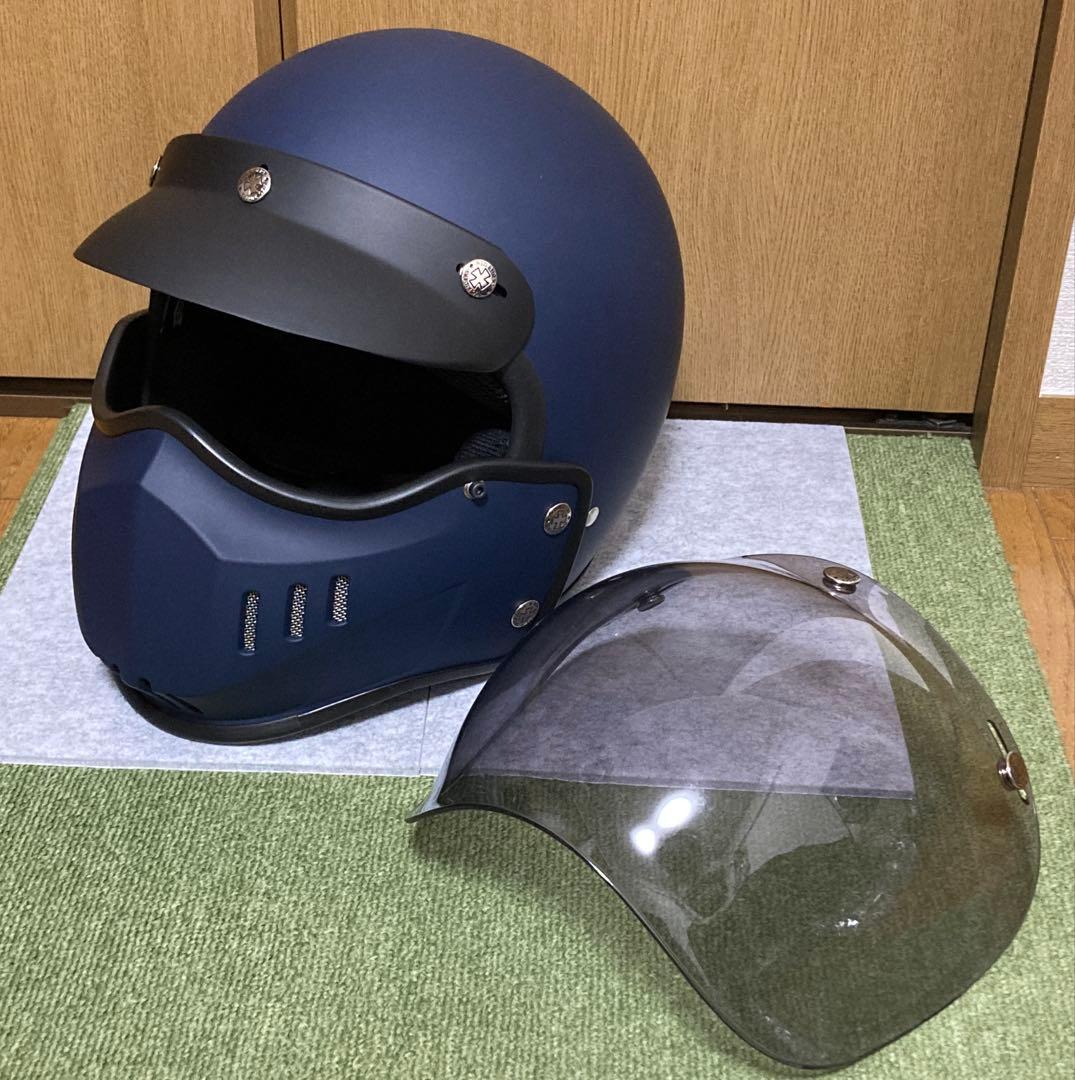 ネオライダース ジェットヘルメット 専用マスク バイザー付き L マットネイビー