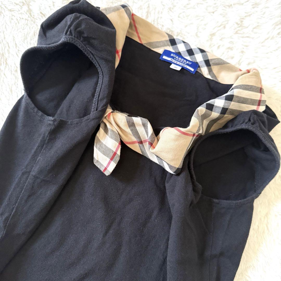 超美品　バーバリー　ブルーレーベル　フレンチスリーブ　リボンカラー　ノバチェック 超美品 バーバリー ブルーレーベル フレンチスリーブ リボン