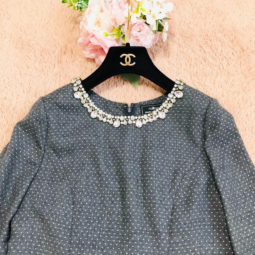 新品タグ付き【GRACE CONTINENTAL】膝丈ワンピースセットアップ　Ｓ チェックコード刺繍ロングワンピース / GRACE CONTINENTAL