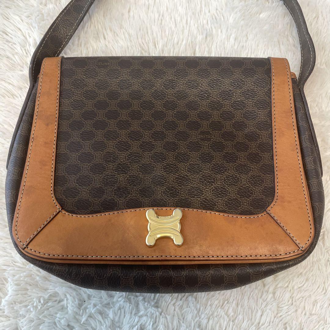 CELINE セリーヌ ショルダーバッグ マカダム柄 金具 レザー PVC