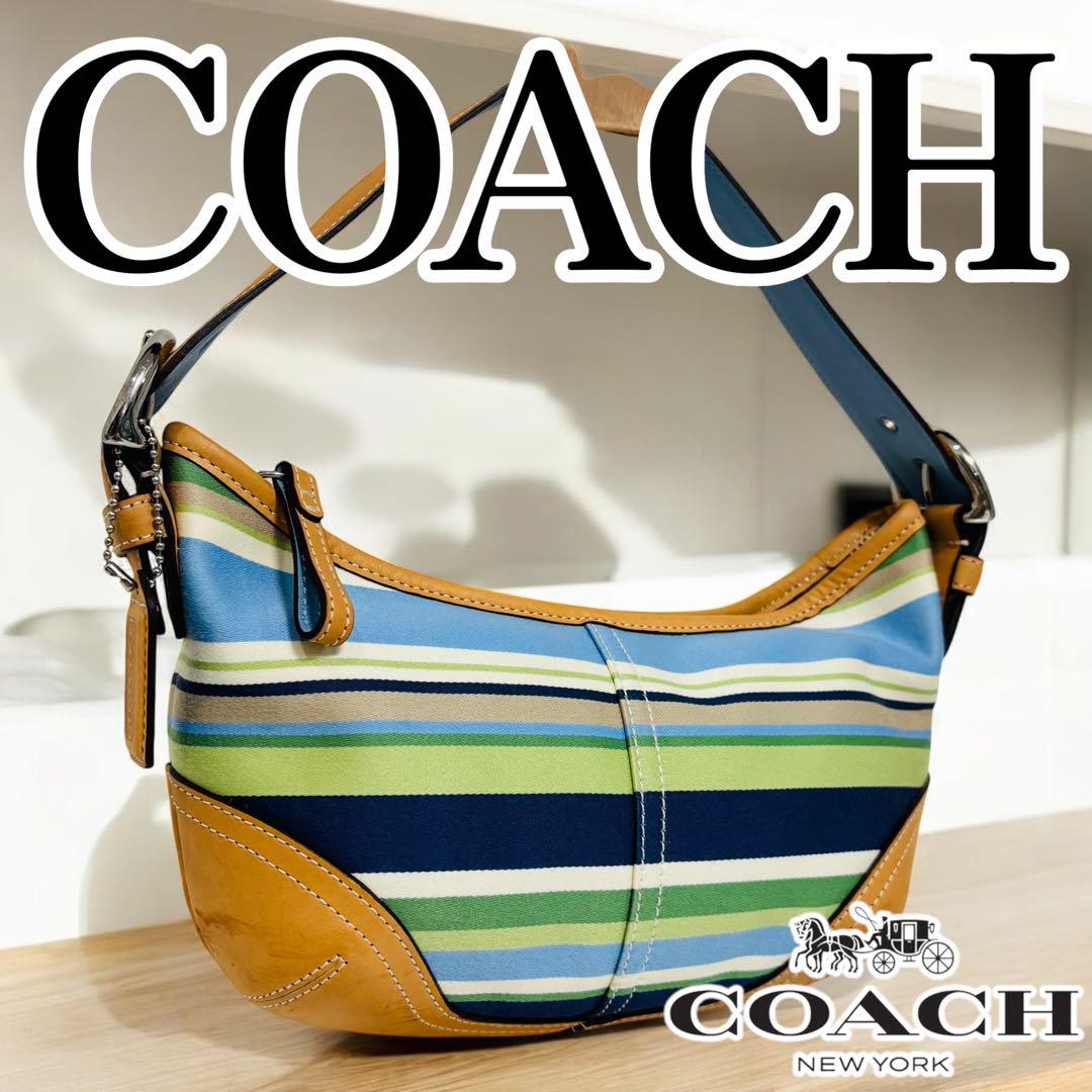 希少✨COACH ワンショルダー パッチワーク y2k アニマル HOBO 大人気 希少 コーチ ホーボー ワンショルダー ボーダー マルチ