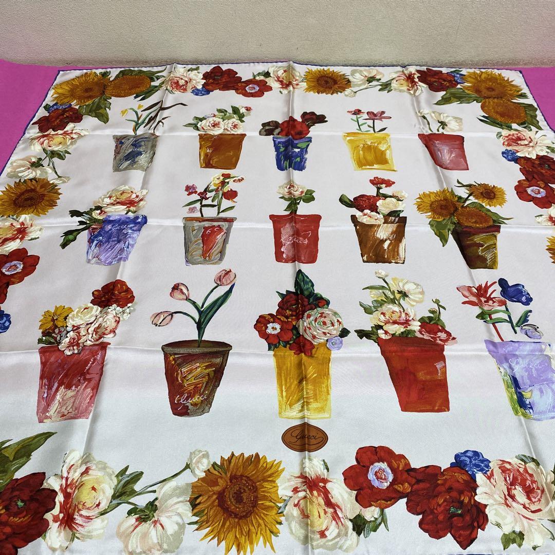 値引 GUCCI グッチ 大判シルクスカーフ 希少 美品 - .jp