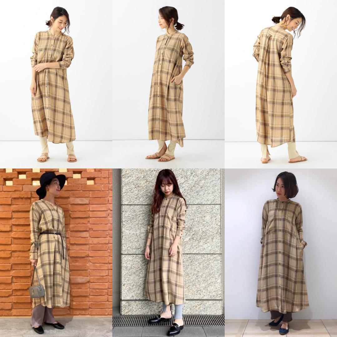 国産品 2019年商品【TICCA】スタンドネックフレアロングシャツ ワンピース