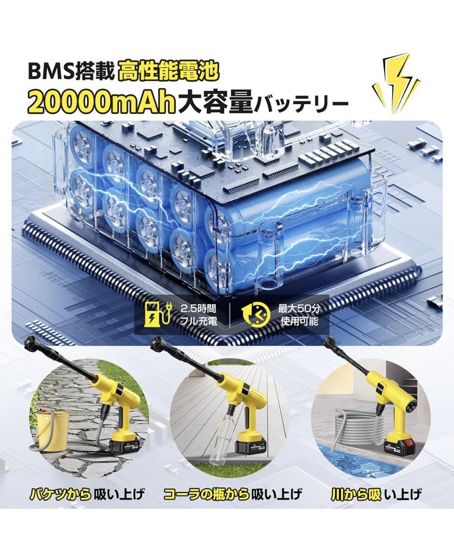 【2025新登場強化版】高圧洗浄機 コードレス 充電式 バッテリー式