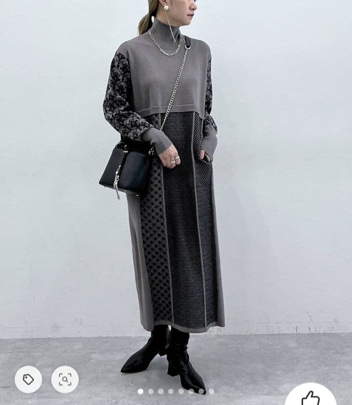 HARE ハレ ブロックパターンニットワンピース F グレー