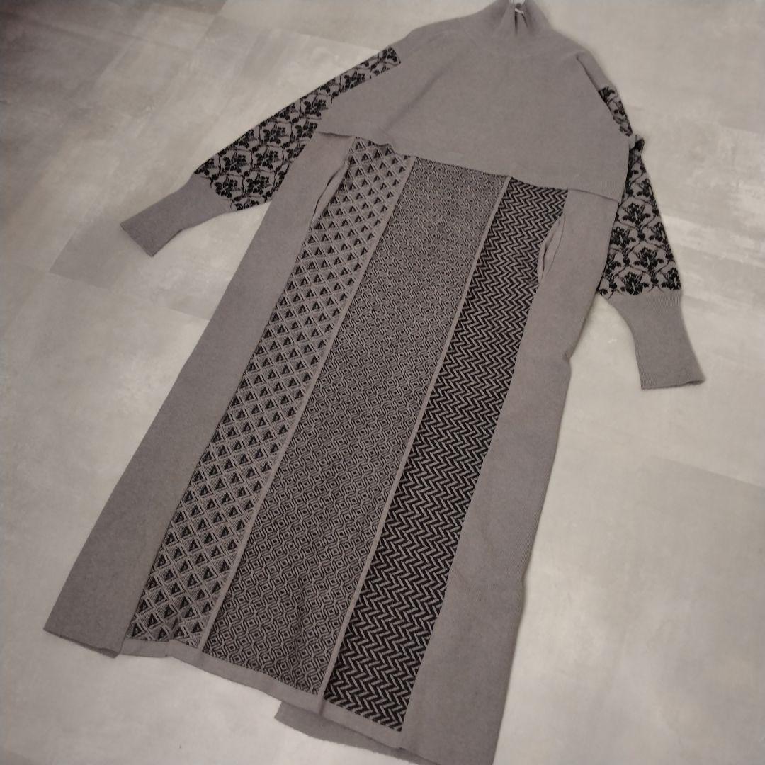 HARE ハレ ブロックパターンニットワンピース F グレー