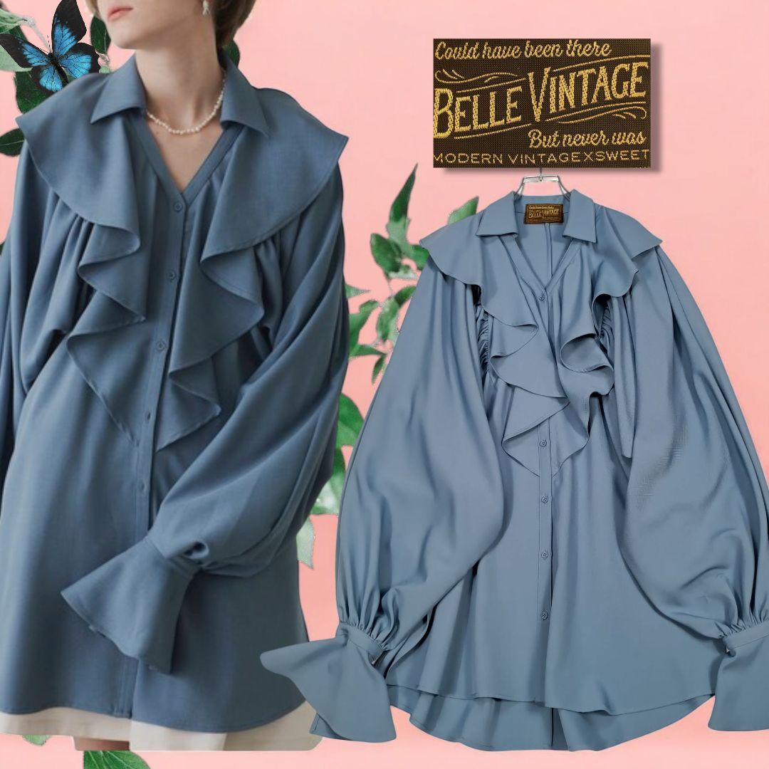 BELLE VINTAGE ラベルエチュード　ラッフルフリルブラウス　ブルー
