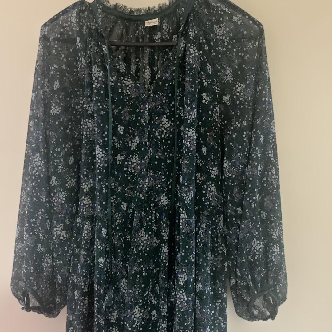 ロンハーマン ダークグリーン フラワープリント ワンピースXS SS Ron Herman DECORATOM_COM_BR