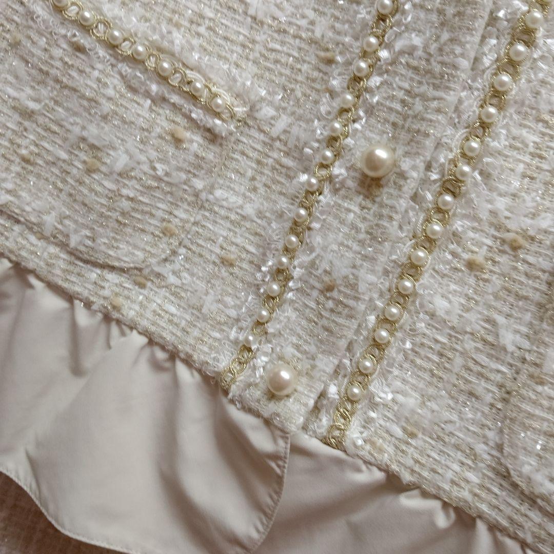 ホワイト系ツイードノーカラーセットアップサイズ40 ホワイト系ツイードノーカラーセットアップサイズ40