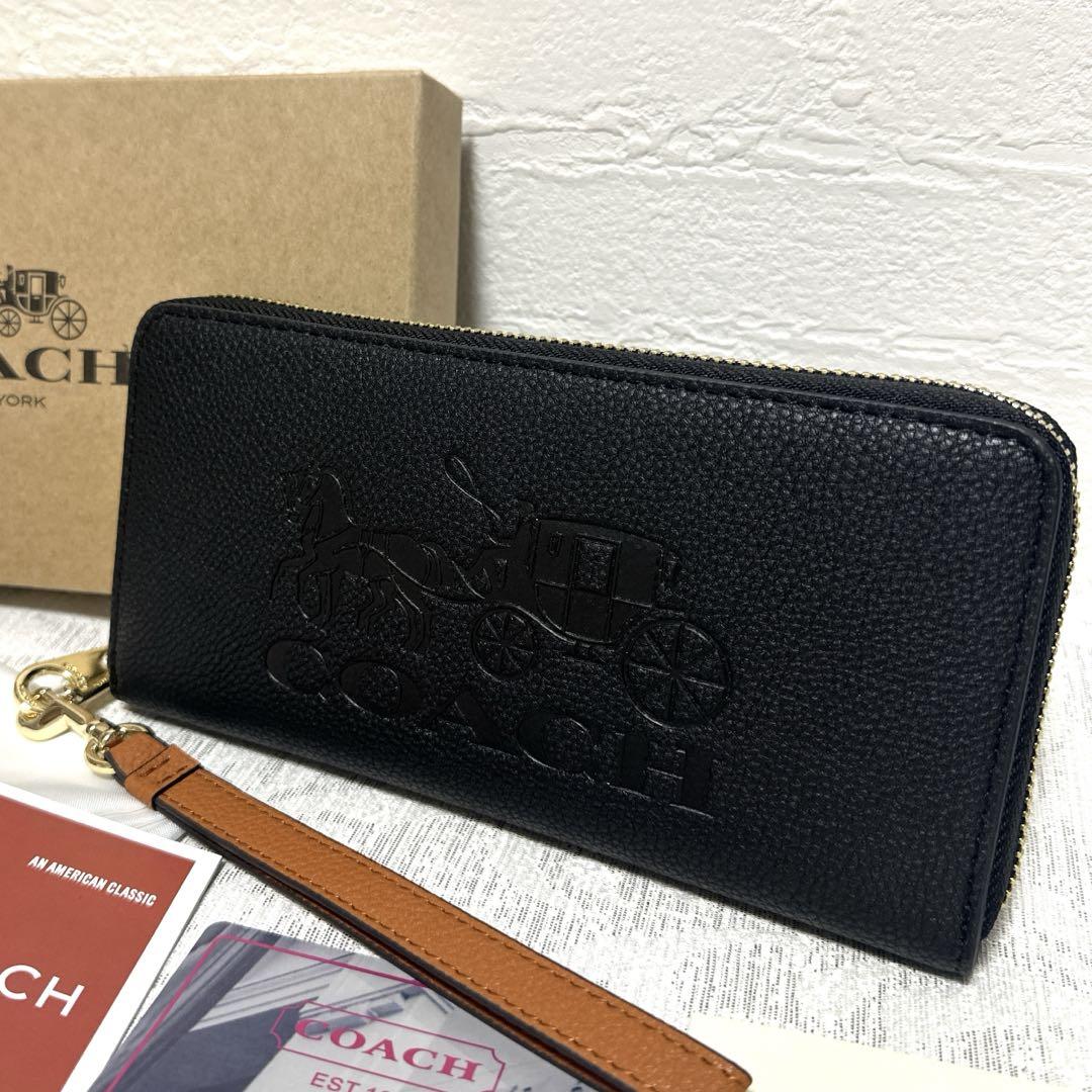 ダッフィーフレンズコーチ 長財布　馬車柄ブラック　希少品　ストラップ付き