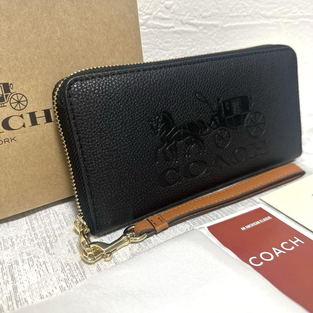 ダッフィーフレンズコーチ 長財布　馬車柄ブラック　希少品　ストラップ付き