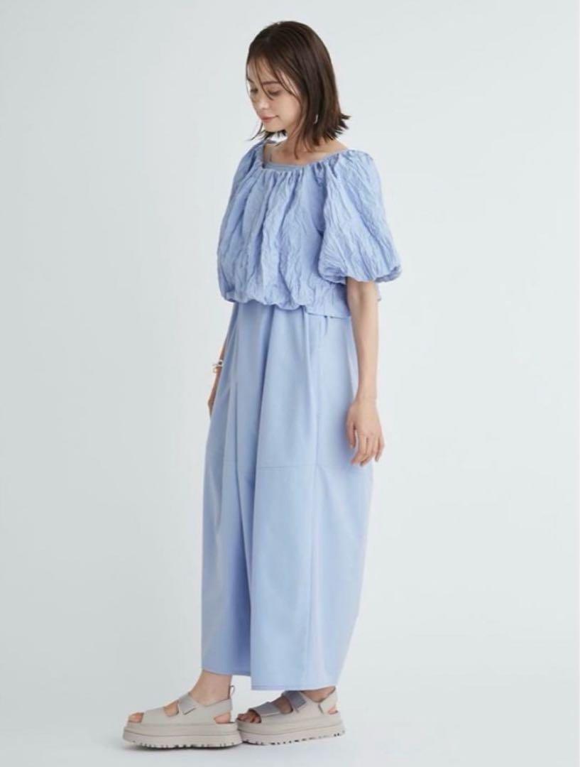 emmi atelier ワッシャーコンビコクーンワンピース ライトブルー