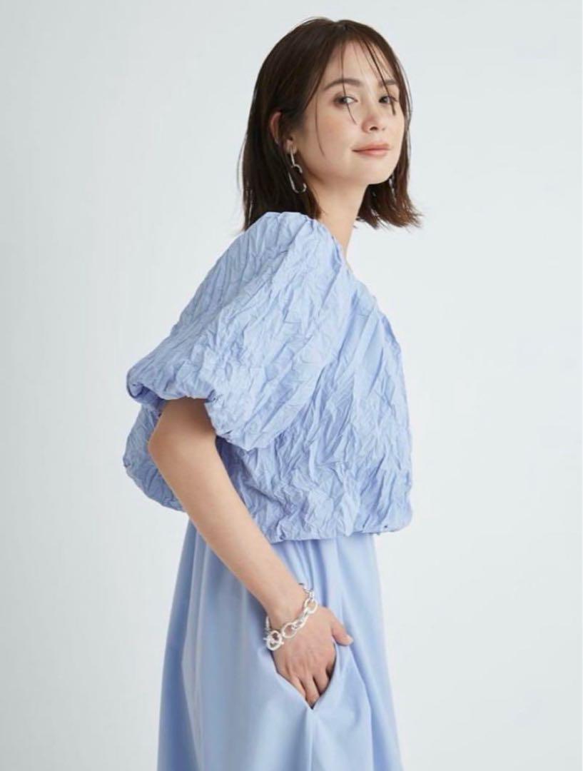 emmi エミ　ワッシャーコンビコクーンワンピース　半袖ワンピース emmi エミ ワッシャーコンビコクーンワンピース 半袖ワンピース