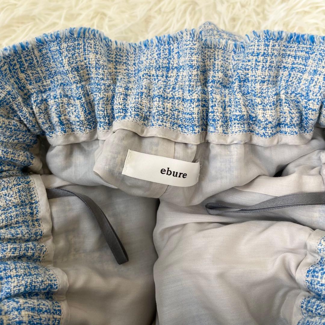 エブール モデル ツィード ドロストワイドパンツ 青M ebure DECORATOM_COM_BR