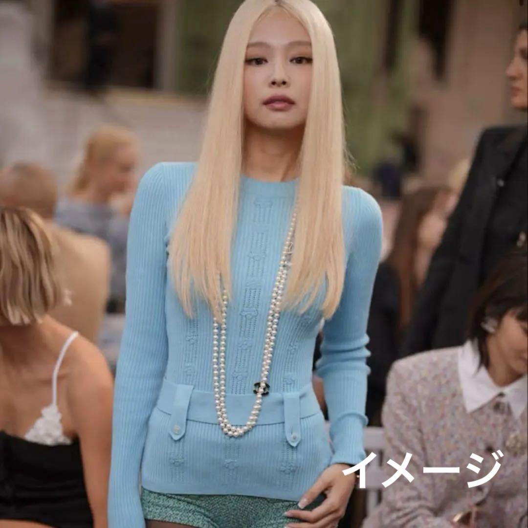 希少　CHANEL 半袖　サマー　ニット　ブルー　ココマーク　ロゴ入り