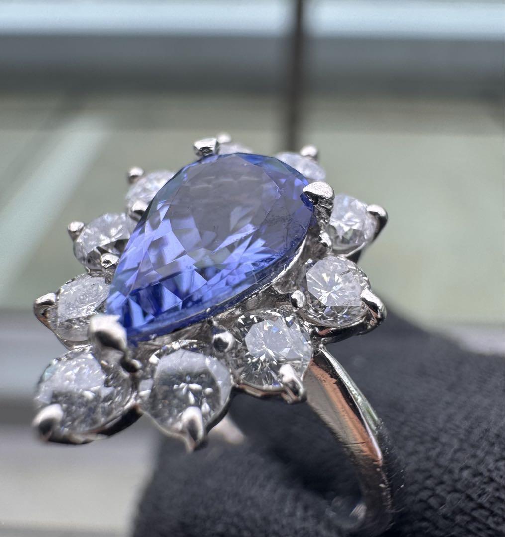 タンザナイト リング 鑑別書付 1ct ダイヤ1.05ct ペアシェイプ 13号