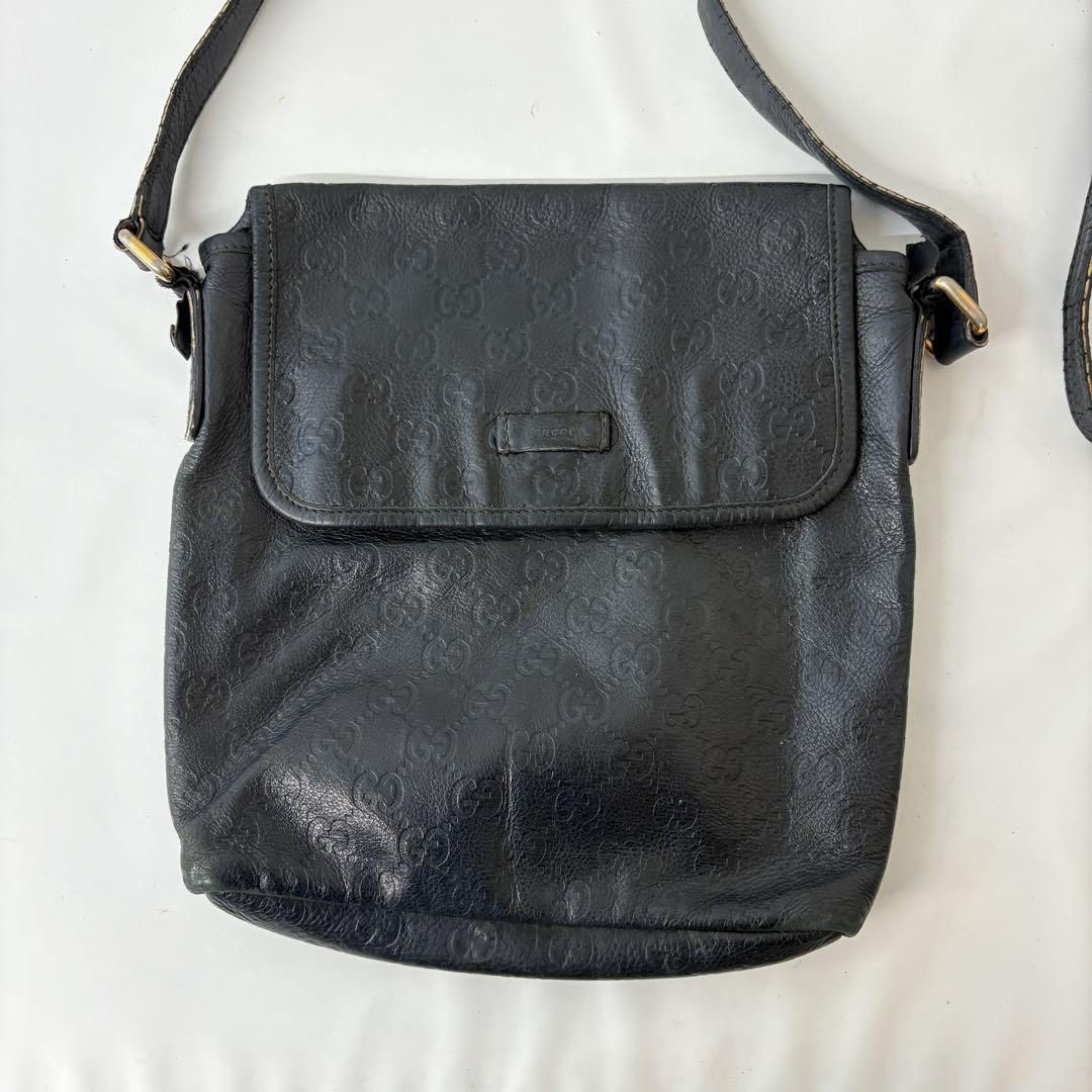 GUCCI グッチ シマ ショルダーバッグ レザー ブラック