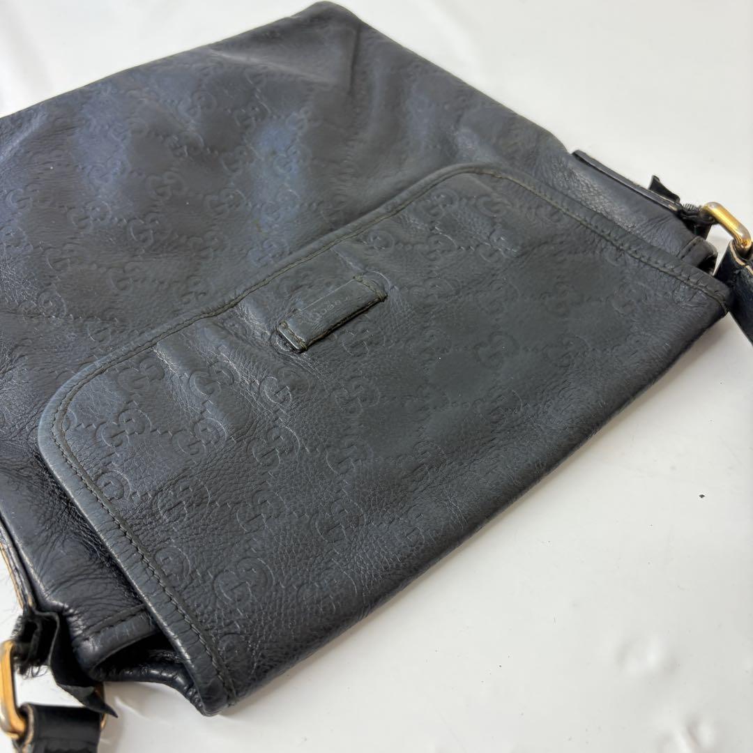 GUCCI グッチ シマ ショルダーバッグ レザー ブラック