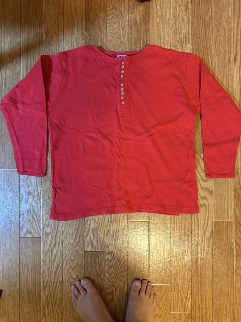 LONG JOHN 赤 カットソー M made in USA ボタン付き